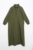 Haki-Fermuarlı Beli Büzgülü Cepli Ferace thumbnail 6
