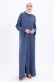 İndigo-Pamuklu Fisto Detaylı Ferace thumbnail 1
