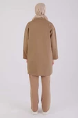Koyu Bej-Fermuarlı Kolej Yakalı Ceket - 4