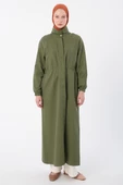 Haki-Fermuarlı Beli Büzgülü Cepli Ferace thumbnail 2