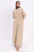 Bej-Cepli Kemerli Düğmeli Ferace - 1
