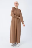 Kahve-Arkası Cepli Hakim Yaka Fermuarlı Likralı Ferace thumbnail 1