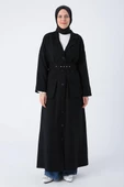 Siyah-Kemerli Ceket Yakalı Düğmeli Ferace thumbnail 2