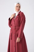 Bordo-Kemerli Ceket Yakalı Düğmeli Ferace thumbnail 5