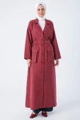 Bordo-Kemerli Ceket Yakalı Düğmeli Ferace thumbnail 2