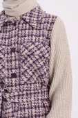 Mor-Triko Garnili Kuşaklı Tüvit Hırka - 5