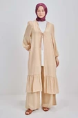 Bej-Eteği Pileli Modal Kimono - 2