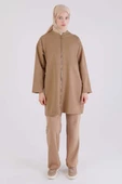 Koyu Bej-Fermuarlı Kolej Yakalı Ceket - 2