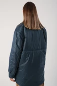 Petrol-Oversize Çıtçıtlı Gömlek Yaka Mont - 3