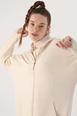 Ekru-Fermuarlı Sweat Hırka - 5