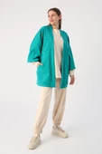 Zümrüt-Yarasa Kollu Likralı Oversize Kimono - 3