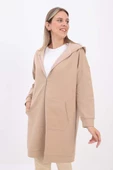 Açık Vizon-Fermuarlı Sweat Hırka - 1