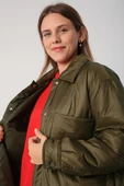 Haki-Oversize Çıtçıtlı Gömlek Yaka Mont - 5