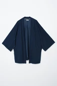 Koyu İndigo-Yarasa Kollu Likralı Oversize Kimono - 6