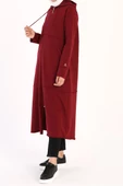 Bordo-Kapüşonlu Fermuarlı Hırka - 3