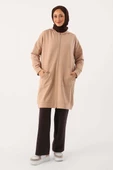 Bej-Fermuarlı Sweat Hırka - 2