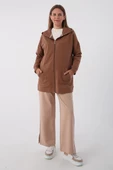 Kahve-Fermuarlı Sweat Hırka - 2