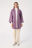 Koyu Lila-Yarasa Kollu Likralı Oversize Kimono thumbnail 2