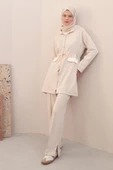 Açık Bej-Saten Garnili Kapüşonlu Hırka thumbnail 1