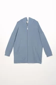 Açık Mavi-Fermuarlı Sweat Hırka - 7