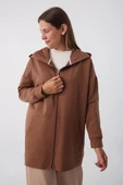 Kahve-Fermuarlı Sweat Hırka - 5