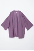 Koyu Lila-Yarasa Kollu Likralı Oversize Kimono thumbnail 6