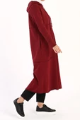 Bordo-Kapüşonlu Fermuarlı Hırka - 4
