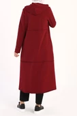 Bordo-Kapüşonlu Fermuarlı Hırka - 5