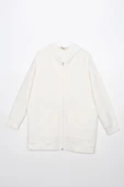 Ekru-Fermuarlı Sweat Hırka - 7