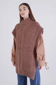 Camel-Saç Örgülü Balıkçı Yaka Süveter - 1