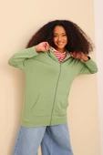 Yeşil-Fermuarlı Sweat Hırka - 1
