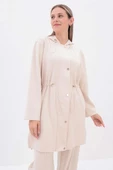 Açık Bej-Kapüşonlu Belden Kanallı Hırka thumbnail 1