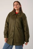 Haki-Oversize Çıtçıtlı Gömlek Yaka Mont - 1