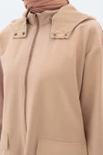 Bej-Kapüşonlu Fermuarlı Hırka thumbnail 5