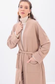 Bej-Kolu Katlamalı Sweat Hırka - 1