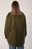 Haki-Oversize Çıtçıtlı Gömlek Yaka Mont - 3