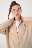 Bej01-Fermuarlı Sweat Hırka - 6