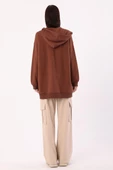 Açık Kahve-Kanguru Cepli Oversize Sweat Hırka thumbnail 4