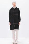 Siyah-Saten Ara Biyeli Sweat Hırka - 2