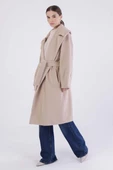 Bej-Oversize Kuşaklı Kaşe Kaban - 1