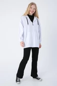 Beyaz-Oversize Kapüşonlu Sweat Hırka - 1