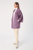 Koyu Lila-Yarasa Kollu Likralı Oversize Kimono thumbnail 3