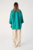 Zümrüt-Yarasa Kollu Likralı Oversize Kimono - 4