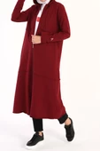 Bordo-Kapüşonlu Fermuarlı Hırka - 1