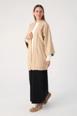 Bej-Yarasa Kollu Likralı Oversize Kimono thumbnail 3
