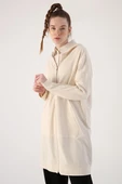 Ekru-Fermuarlı Sweat Hırka - 1