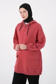 Gül-Cepli Kapüşonlu Oversize Sweat Hırka - 5