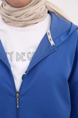 Çini Mavi-Fermuarlı Sweat Hırka - 5
