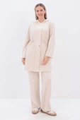 Açık Bej-Kapüşonlu Belden Kanallı Hırka thumbnail 2