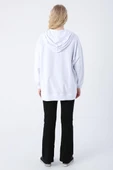 Beyaz-Oversize Kapüşonlu Sweat Hırka - 4